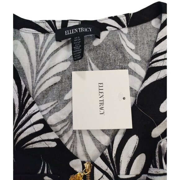 Ellen Tracy Black & White Sleeveless Floral Print Linen Blend Top Womens Size S. - Picture 3 of 8